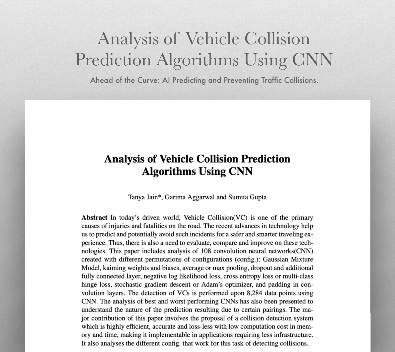 Paper - Vehicle Collision Prediction Using CNN